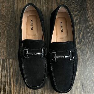 Alfani Black Suede Loafers with Silver Bit Detail